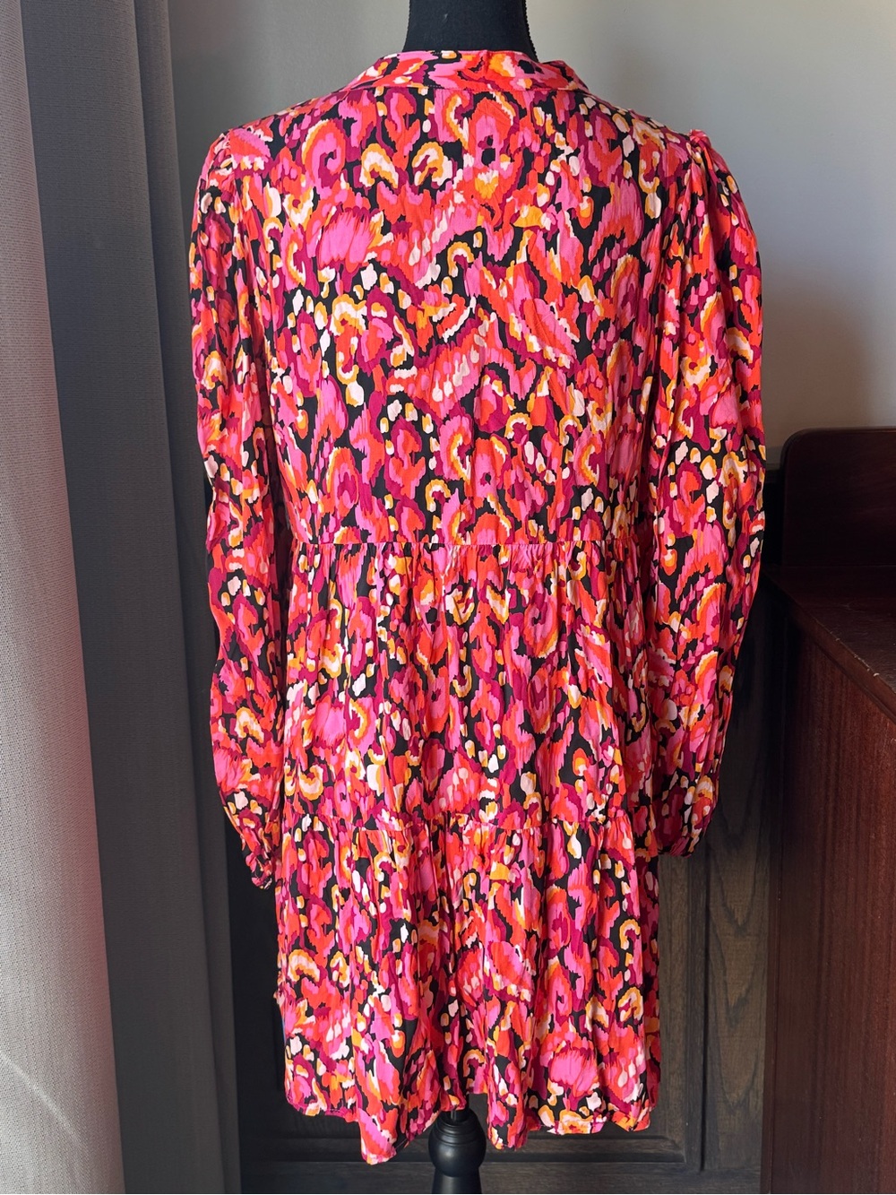 Cupshe Pink Orange and Black Floral Print Long Sleeve Mini Dress M NWT - Picture 5 of 8